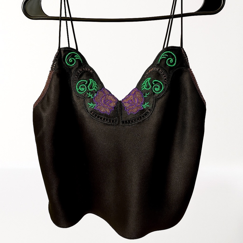 Vintage Shirley of Hollywood Silk Cami – Goth Floral L